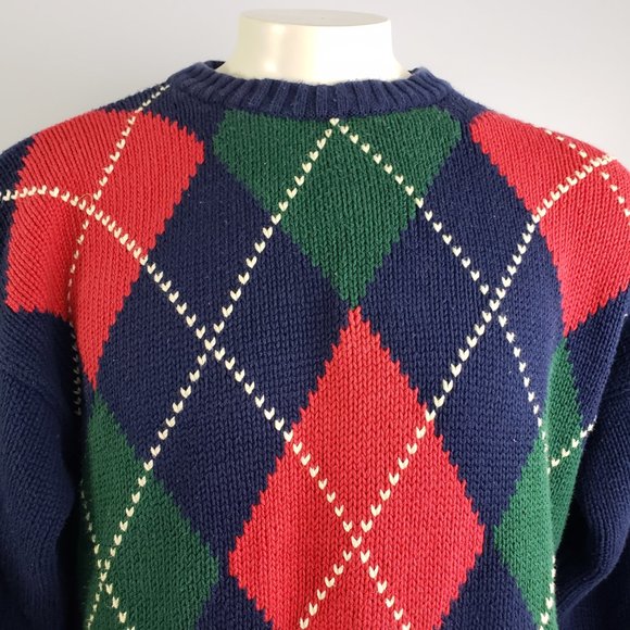 Vintage Tally Ho Argyle knit 100% Cotton sweater soft comfortable warm XL - Picture 6 of 7